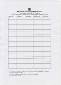Example hired radio sign-out sheet